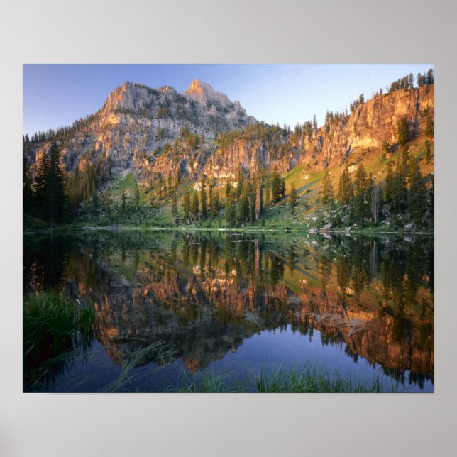 Póster UTAH. EE.UU. Mt. Magog reflejado en White Pine (Frente)
