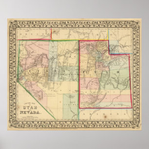 Póster Utah, Nevada Map by Mitchell