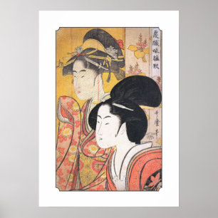 Póster Utamaro dos bellezas con la pantalla de bambú