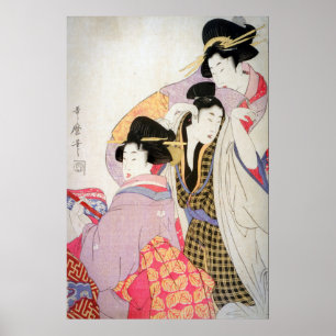 Póster Utamaro Geishas with Tipsy Client