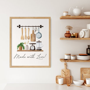 Póster Utensilios de Cocina Acuarela Cita de Cocina