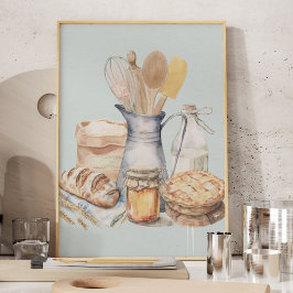 Póster Utensilios de cocina de acuarela suministros de pa