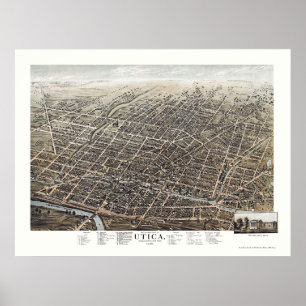 Póster Utica, Mapa Panorámico NY - 1873