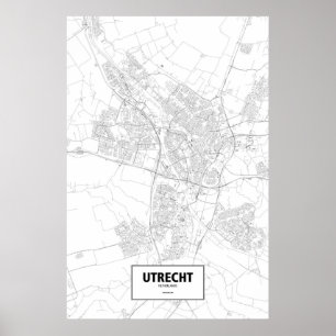 Póster Utrecht, Países Bajos (negro sobre blanco)