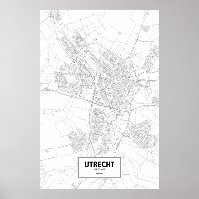 Póster Utrecht, Países Bajos (negro sobre blanco) (Frente)