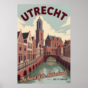 Póster Utrecht Países Bajos Retiro Silueta Urbana Viaje