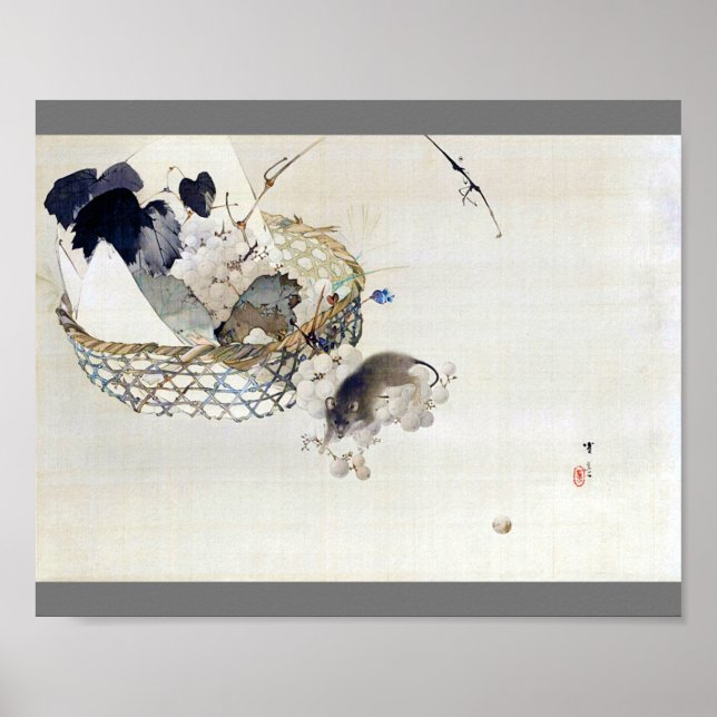 Póster Uva y ratón, Watanabe Seitei (Frente)