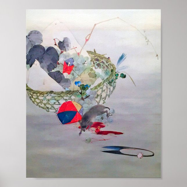 Póster Uva y ratón, Watanabe Seitei (Frente)