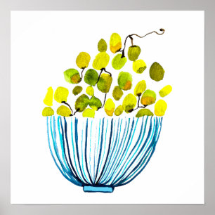 Póster Uvas acuarela ilustracion de fruta
