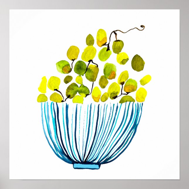 Póster Uvas acuarela ilustracion de fruta (Frente)