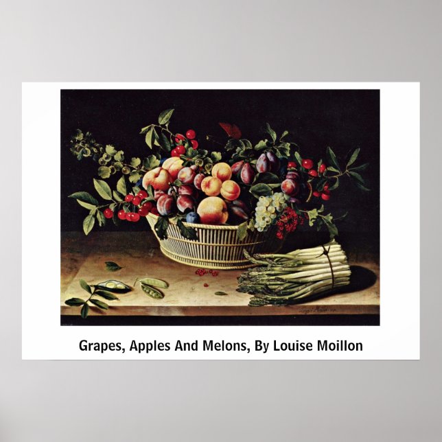 Póster Uvas, Manzanas Y Melones, De Louise Moillon (Frente)