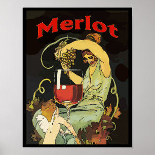 Póster Uvas Merlot, vino