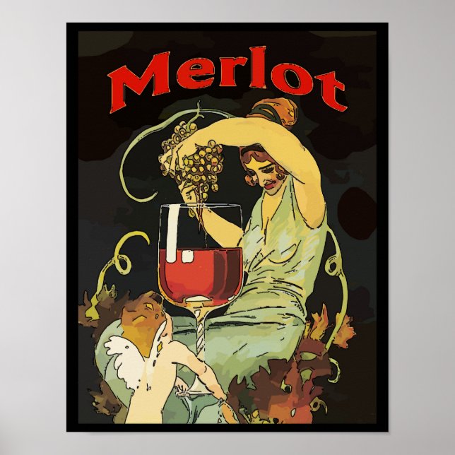 Póster Uvas Merlot, vino (Frente)