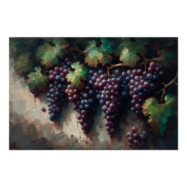 Póster Uvas moradas en la pintura de aceite de vino (Anverso)