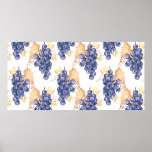 Póster Uvas moradas sin soldadura en blanco aislado por