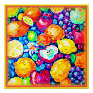 Póster Uvas, pintura de manzanas y cítricos. ¡Hazte con u