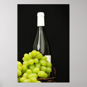 Póster Uvas verdes y una botella de vino