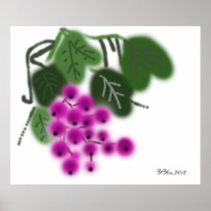 Póster uvas violetas y hojas verdes