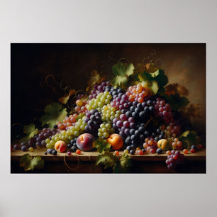 Póster Uvas y fruta: pintura para la vida