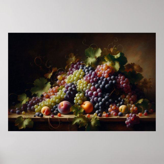 Póster Uvas y fruta: pintura para la vida (Frente)