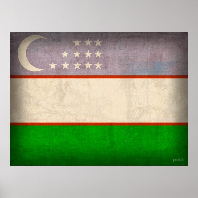 Póster Uzbekistan Flag Distressed Poster (Frente)