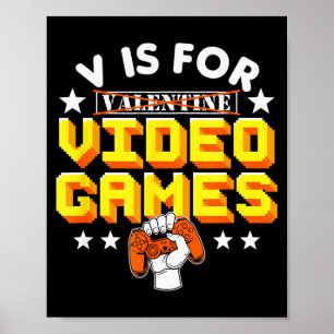 Póster V Es Para San Valentín De Juegos De Video Divertid