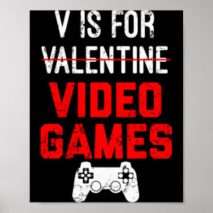 Póster V Es Para San Valentín De Videojuegos Chico Gamer