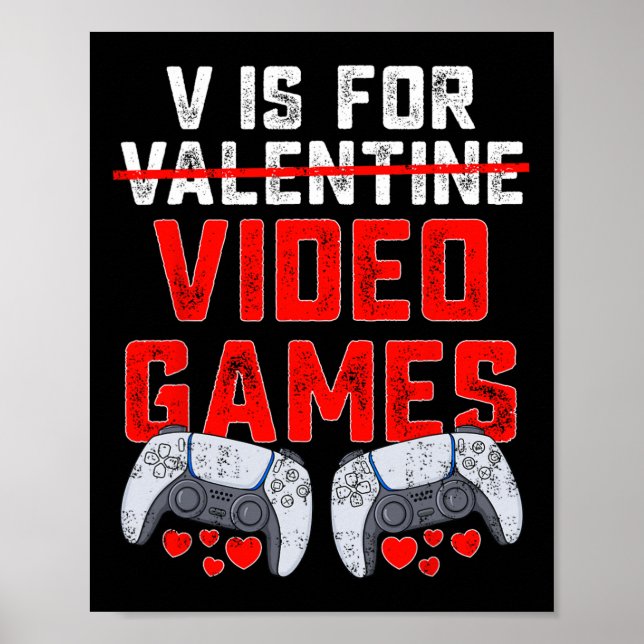 Póster V Es Para Videojuegos Día de San Valentín Niños Di (Frente)