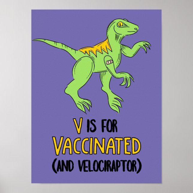 Póster V is for Vaccinated and Velociraptor (Frente)