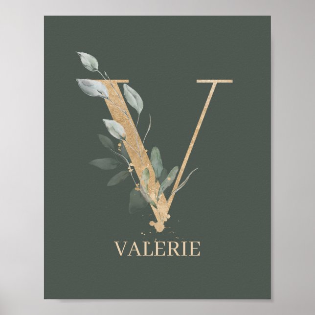 Póster V Poster Monograma Floral Personalizado (Frente)