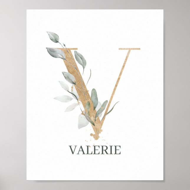 Póster V Poster Monograma Floral Personalizado (Frente)