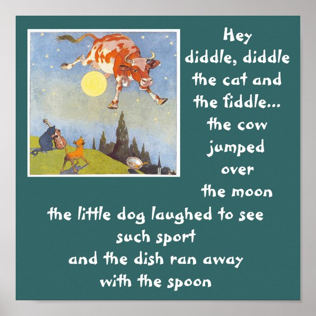 Póster vaca a-3 saltó sobre poster lunar (Frente)