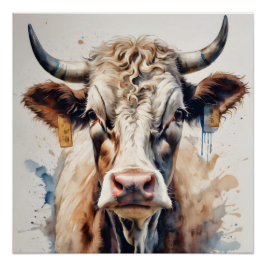 Póster Vaca acuarela no 2