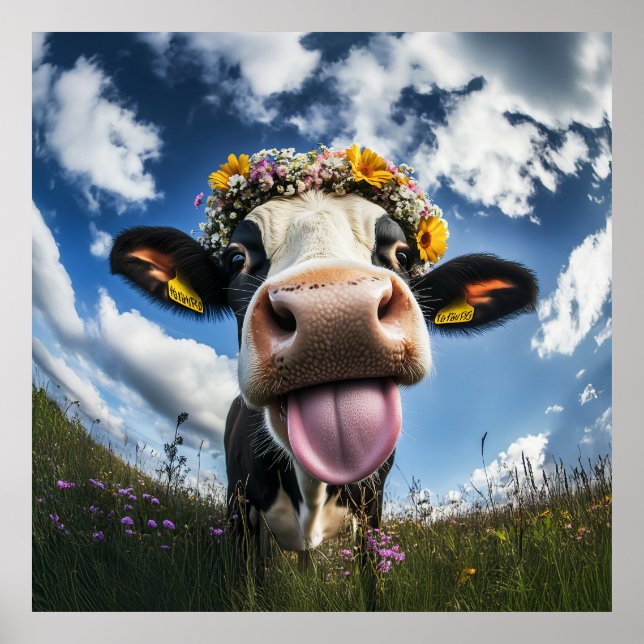 Póster Vaca alegre en flor (Frente)