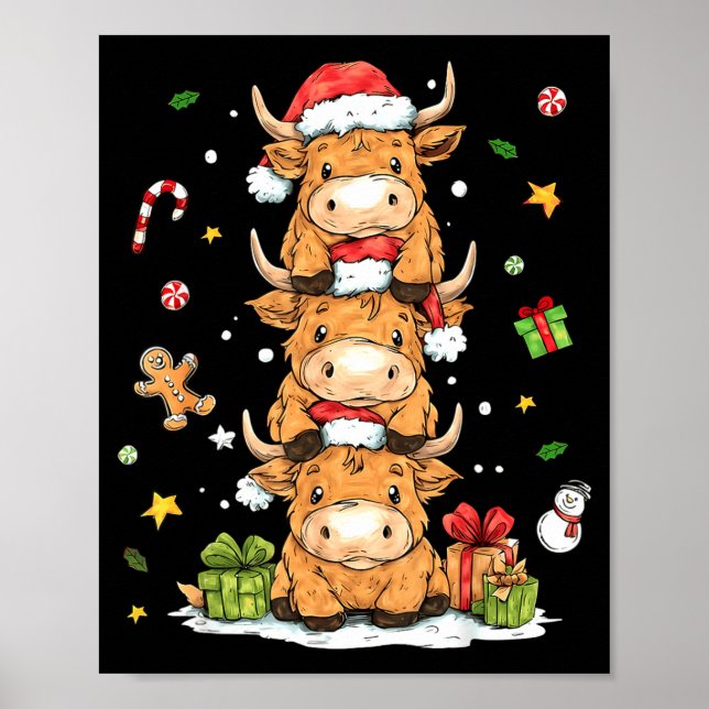 Póster Vaca Alta Navidad Vaca Ternera Lindo Sombrero de S (Frente)