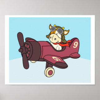 Póster Vaca bebé montando un Poster de avión