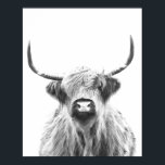 Póster Vaca blanca y negra de montaña<br><div class="desc">Retrato de vaca de las tierras altas en blanco y negro. Una gama de diseño fotográfico moderno de acuarela para los amantes de los animales para decorar su hogar, vivero u oficina. ¡Genial para ti mismo o como regalo! Personalízalo agregándole tu propio nombre u otro texto. Vea mi tienda para...</div>
