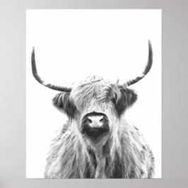Póster Vaca blanca y negra de montaña