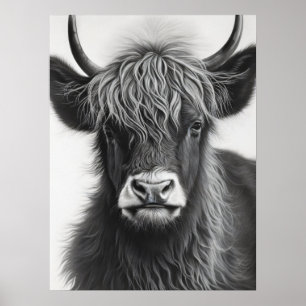 Póster Vaca blanca y negra de montaña