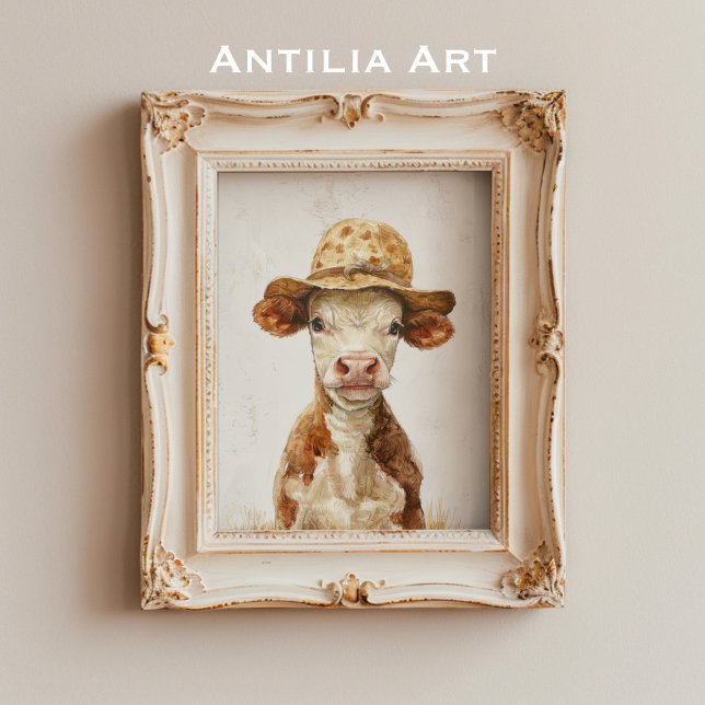 Póster Vaca caprichosa con Gorra pintando animal de granj (Subido por el creador)