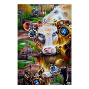 Póster Vaca cibernética de vapor