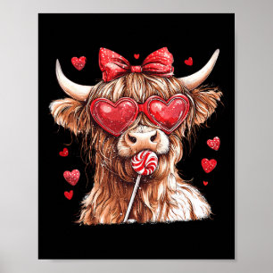 Póster Vaca con lazo coqueto de San Valentín con dulces H