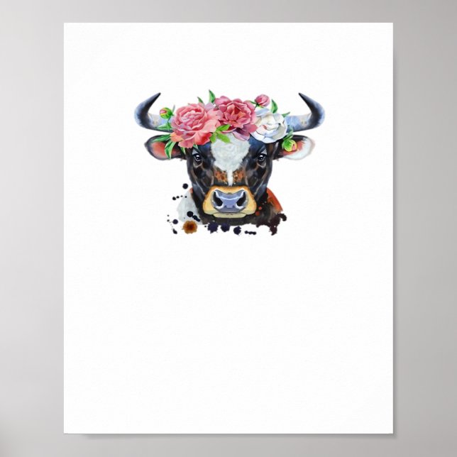 Póster Vaca coronada con flores camiseta clásica (Frente)