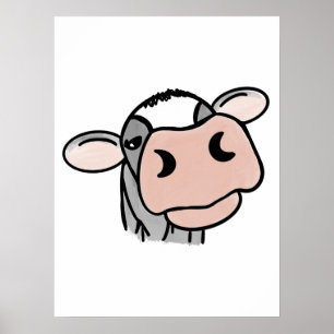 Póster vaca de dibujos animados negro blanco rosa beso gr