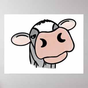 Póster vaca de dibujos animados negro blanco rosa beso gr