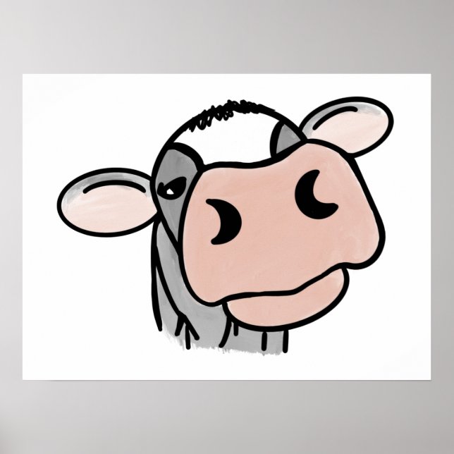Póster vaca de dibujos animados negro blanco rosa beso gr (Frente)