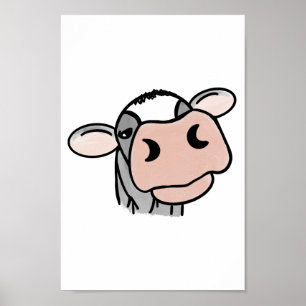 Póster vaca de dibujos animados negro blanco rosa beso gr