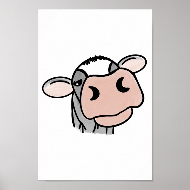 Póster vaca de dibujos animados negro blanco rosa beso gr (Frente)