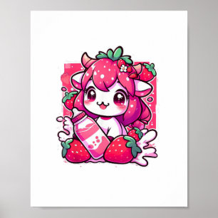 Póster Vaca de fresa Kawaii Anime Fresa Leche _2_1