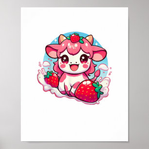 Póster Vaca de fresa Kawaii Anime Fresa Leche _3